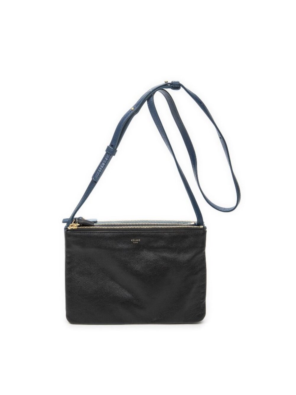 Celine Small Trio Crossbody Blue Black Calfskin Leather - Picture 1 of 11